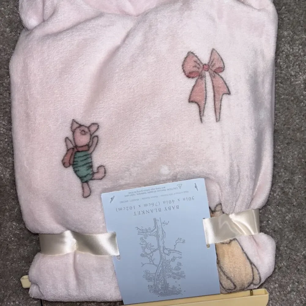 Winnie The Pooh Bear Collection Baby Blanket Blush Pink Bows Eeyore Owl Piglet